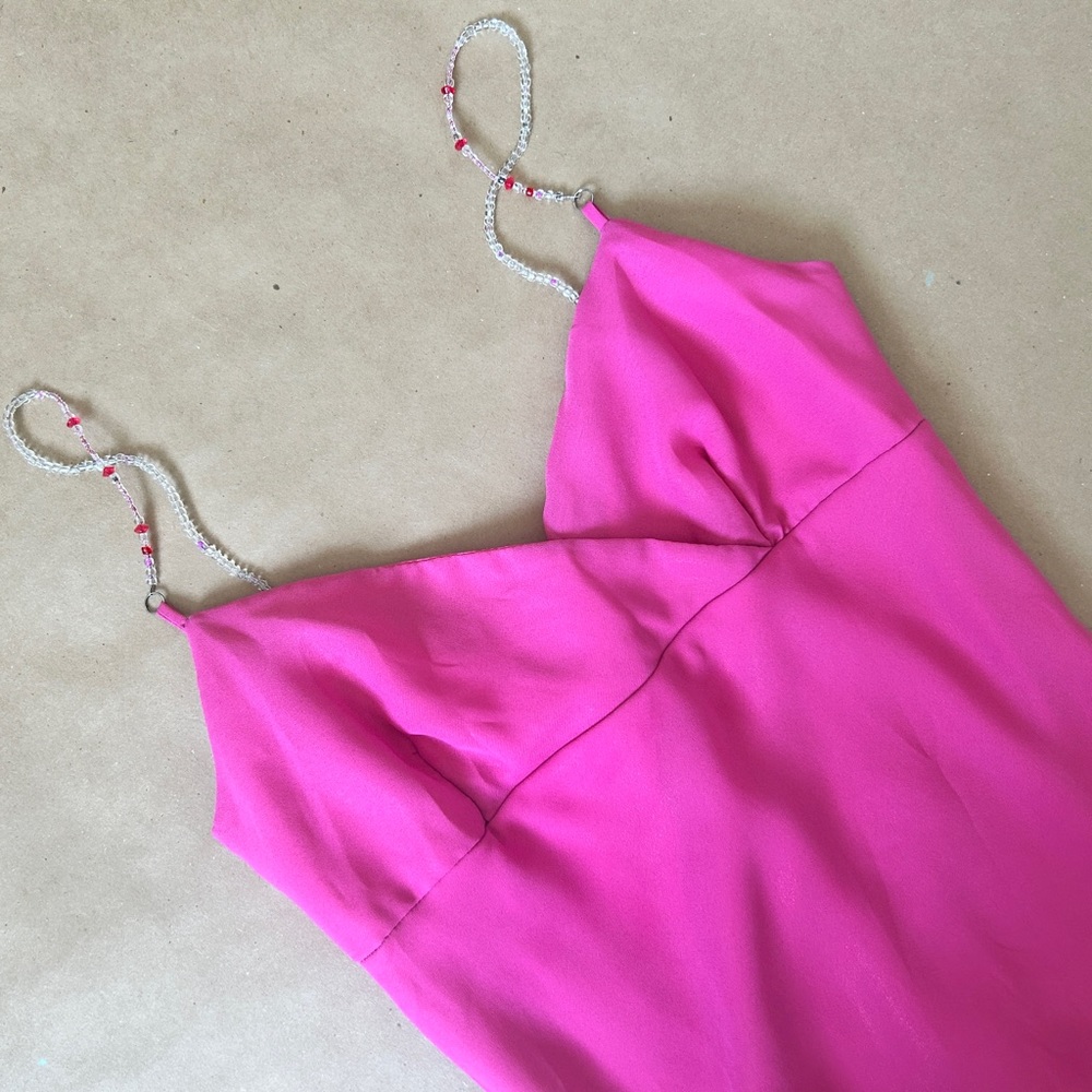 Vintage 90s LaBelle hot pink mesh overlay maxi gown